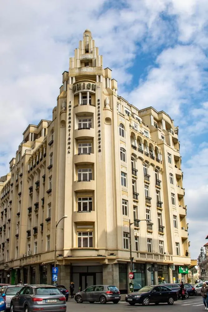 Hotel Union, Strada Ion Câmpineanu 11, Bucharest, Arghir Culina 1929-1931, Art Deco facade with stepped ziggurat crown bearing the UNION lettering